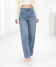 clear | サイドフリンジワイドデニムパンツ[カジュアル 着回し抜群 大人]≪新作≫(デニムパンツ)