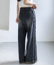 clear | 【低身長対応／サイズ展開あり】サイドフリンジワイドデニムパンツ[カジュアル 着回し抜群 大人](デニムパンツ)