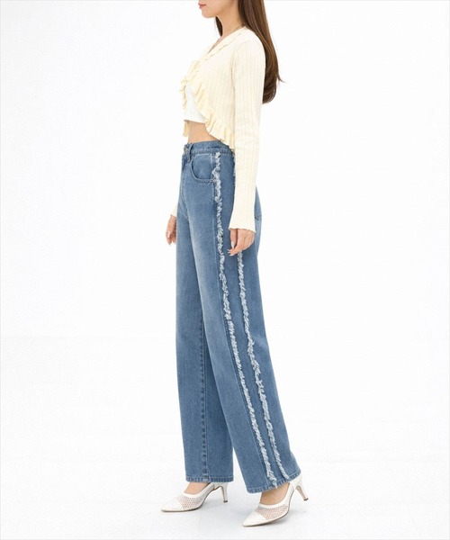 clear（クリア）の「【低身長対応／サイズ展開あり】サイドフリンジワイドデニムパンツ[カジュアル 着回し抜群 大人]（デニムパンツ・レディース・ブラック/ブルー・M/S/PS）」の4枚目の写真