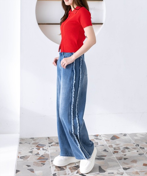 clear（クリア）の「【低身長対応／サイズ展開あり】サイドフリンジワイドデニムパンツ[カジュアル 着回し抜群 大人]（デニムパンツ・レディース・ブラック/ブルー・M/S/PS）」の9枚目の写真