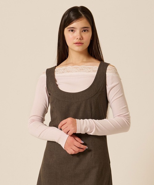 TINA：JOJUN（ティーナジョジュン）の「レース付き オフショル ロンT TINA：JOJUN（Tシャツ/カットソー・レディース・パープル系その他/アイボリー/ブラウン・M）」の3枚目の写真