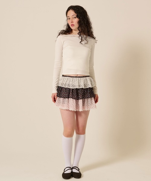 TINA：JOJUN（ティーナジョジュン）の「レース付き オフショル ロンT TINA：JOJUN（Tシャツ/カットソー・レディース・パープル系その他/アイボリー/ブラウン・M）」の8枚目の写真