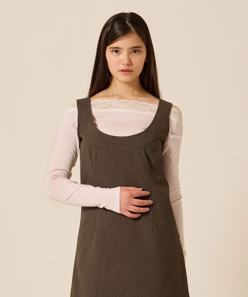 TINA：JOJUN（ティーナジョジュン）の「レース付き オフショル ロンT TINA：JOJUN（Tシャツ/カットソー・レディース・パープル系その他/アイボリー/ブラウン・M）」の10枚目の写真