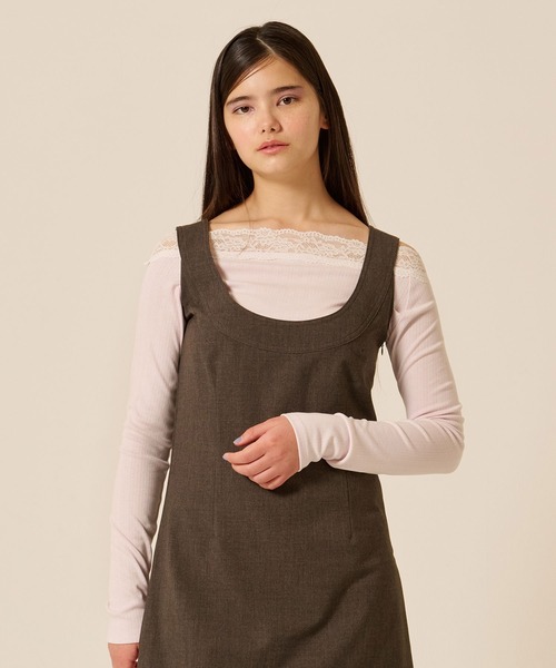 TINA：JOJUN（ティーナジョジュン）の「レース付き オフショル ロンT TINA：JOJUN（Tシャツ/カットソー・レディース・パープル系その他/アイボリー/ブラウン・M）」の12枚目の写真