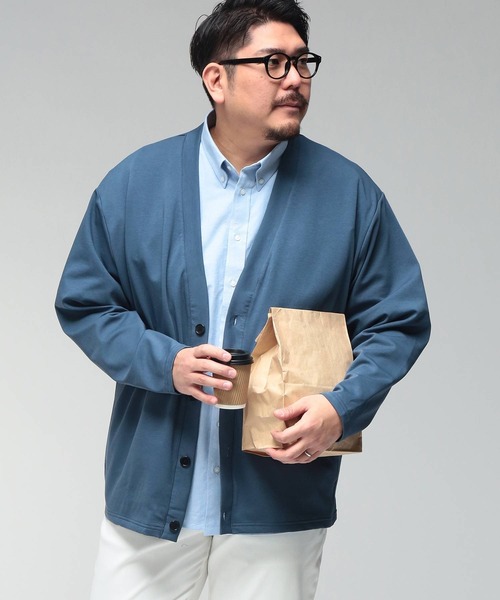 B&T CLUB（ビーティークラブ）の「カーディガン 長袖 メンズ 大きいサイズ ふわかる Wフェイスポンチ Vネック B＆T CLUB (ビーアンドティークラブ)（カーディガン/ボレロ・メンズ・ライトグレー/ブラック/ブルー・X3(6L～7L)/X1(3L～4L)/X2(4L～5L)）」の3枚目の写真