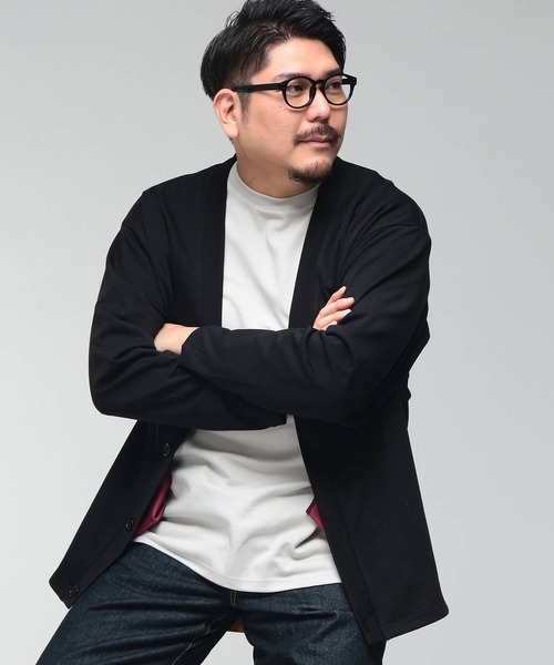 B&T CLUB（ビーティークラブ）の「カーディガン 長袖 メンズ 大きいサイズ ふわかる Wフェイスポンチ Vネック B＆T CLUB (ビーアンドティークラブ)（カーディガン/ボレロ・メンズ・ライトグレー/ブラック/ブルー・X3(6L～7L)/X1(3L～4L)/X2(4L～5L)）」の2枚目の写真