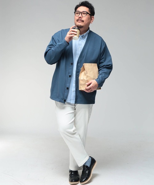 B&T CLUB（ビーティークラブ）の「カーディガン 長袖 メンズ 大きいサイズ ふわかる Wフェイスポンチ Vネック B＆T CLUB (ビーアンドティークラブ)（カーディガン/ボレロ・メンズ・ライトグレー/ブラック/ブルー・X3(6L～7L)/X1(3L～4L)/X2(4L～5L)）」の13枚目の写真