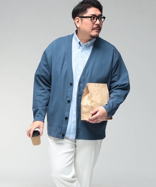 B&T CLUB（ビーティークラブ）の「カーディガン 長袖 メンズ 大きいサイズ ふわかる Wフェイスポンチ Vネック B＆T CLUB (ビーアンドティークラブ)（カーディガン/ボレロ・メンズ・ライトグレー/ブラック/ブルー・X3(6L～7L)/X1(3L～4L)/X2(4L～5L)）」の14枚目の写真