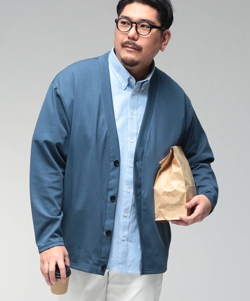 B&T CLUB（ビーティークラブ）の「カーディガン 長袖 メンズ 大きいサイズ ふわかる Wフェイスポンチ Vネック B＆T CLUB (ビーアンドティークラブ)（カーディガン/ボレロ・メンズ・ライトグレー/ブラック/ブルー・X3(6L～7L)/X1(3L～4L)/X2(4L～5L)）」の12枚目の写真