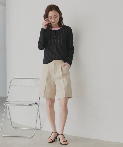 ad thie(アドティエ)の「シアーリブ ヘンリーネック トップス(Tシャツ/カットソー・レディース・ブラック/アイボリー・FREE)」の20枚目の写真