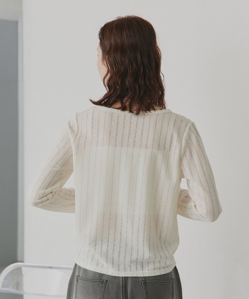ad thie(アドティエ)の「シアーリブ ヘンリーネック トップス(Tシャツ/カットソー・レディース・ブラック/アイボリー・FREE)」の3枚目の写真