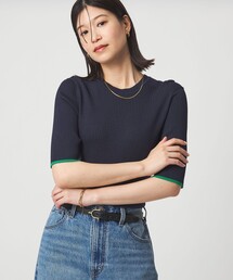green label relaxing | 【WEB限定】＜at ease＞ソデサキ バイカラー 5分袖 プルオーバー ニット(ニット/セーター)