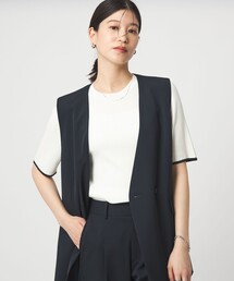 【WEB限定】<at ease>ソデサキ バイカラー 5分袖 プルオーバー ニット