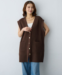 anyfee（エニフィー）の「【anyfee/大きいサイズ】金釦Vネックニットベスト/チュニック(2026SS)（ベスト）」