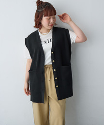 anyfee（エニフィー）の「【anyfee/大きいサイズ】金釦Vネックニットベスト/チュニック(2026SS)（ベスト）」