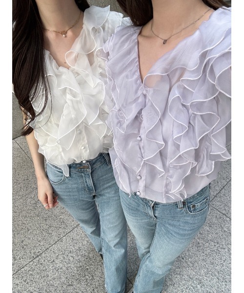 WEB限定カラーあり】ノースリフリルブラウス（シャツ/ブラウス