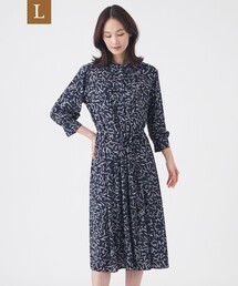 【L】【ウォッシャブル】強撚スムースプリントワンピース