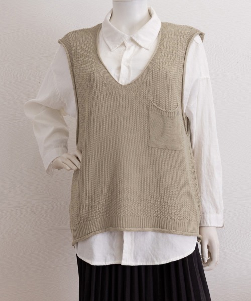 Miniministore（ミニミニストア）の「ニットベスト レディース vネック 秋冬（ベスト・レディース・ブラック/カーキ/ライトベージュ/ブラウン/レンガ/ダークブラウン/ベージュ/ネイビー/オレンジ・FREE）」の20枚目の写真