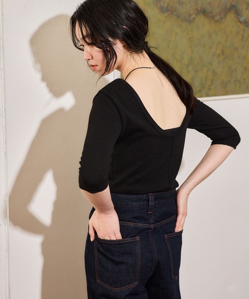 mysty woman（ミスティウーマン）の「サーマルラウンドヘムSS 666295（Tシャツ/カットソー・レディース・オフホワイト/ブラック/ブラウン・FREE）」の12枚目の写真