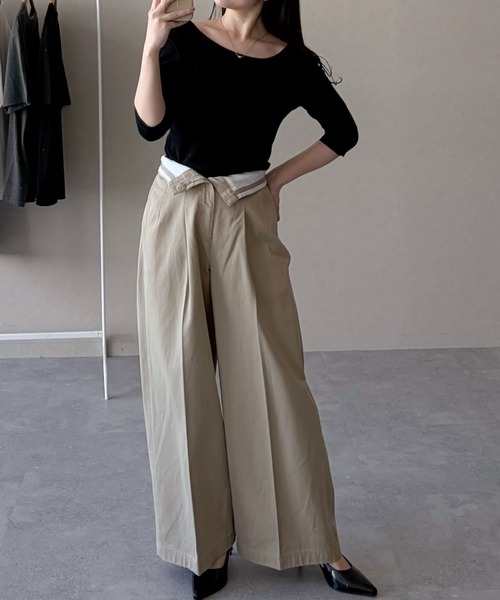 mysty woman（ミスティウーマン）の「サーマルラウンドヘムSS 666295（Tシャツ/カットソー・レディース・オフホワイト/ブラック/ブラウン・FREE）」の22枚目の写真