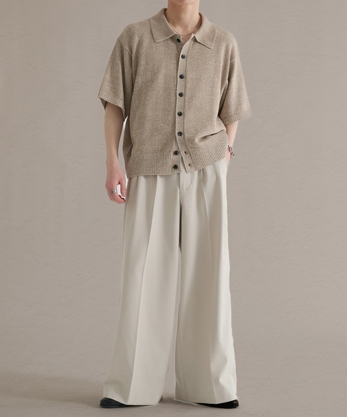 epnok（エプノック）の「プレーティングルーズ半袖ニットシャツ（ニット/セーター・メンズ・ブルー/ブラック/ベージュ・SMALL/LARGE/MEDIUM）」の18枚目の写真