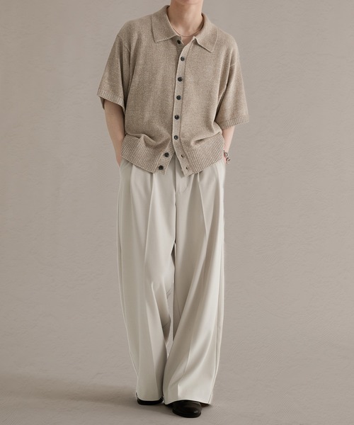 epnok（エプノック）の「プレーティングルーズ半袖ニットシャツ（ニット/セーター・メンズ・ブルー/ブラック/ベージュ・SMALL/LARGE/MEDIUM）」の19枚目の写真