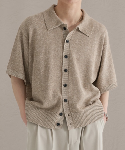 epnok（エプノック）の「プレーティングルーズ半袖ニットシャツ（ニット/セーター・メンズ・ブルー/ブラック/ベージュ・SMALL/LARGE/MEDIUM）」の14枚目の写真