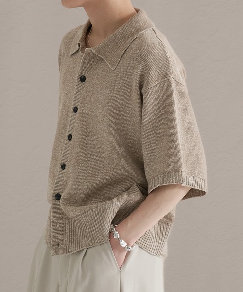 epnok（エプノック）の「プレーティングルーズ半袖ニットシャツ（ニット/セーター・メンズ・ブルー/ブラック/ベージュ・SMALL/LARGE/MEDIUM）」の15枚目の写真