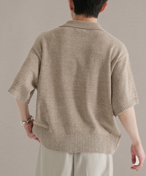 epnok（エプノック）の「プレーティングルーズ半袖ニットシャツ（ニット/セーター・メンズ・ブルー/ブラック/ベージュ・SMALL/LARGE/MEDIUM）」の16枚目の写真