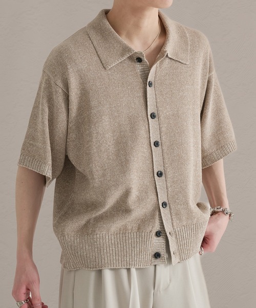 epnok（エプノック）の「プレーティングルーズ半袖ニットシャツ（ニット/セーター・メンズ・ブルー/ブラック/ベージュ・SMALL/LARGE/MEDIUM）」の17枚目の写真