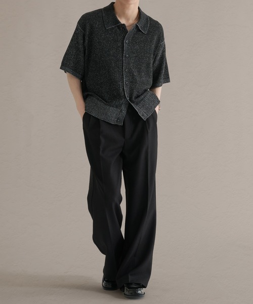 epnok（エプノック）の「プレーティングルーズ半袖ニットシャツ（ニット/セーター・メンズ・ブルー/ブラック/ベージュ・SMALL/LARGE/MEDIUM）」の8枚目の写真