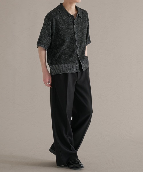 epnok（エプノック）の「プレーティングルーズ半袖ニットシャツ（ニット/セーター・メンズ・ブルー/ブラック/ベージュ・SMALL/LARGE/MEDIUM）」の12枚目の写真