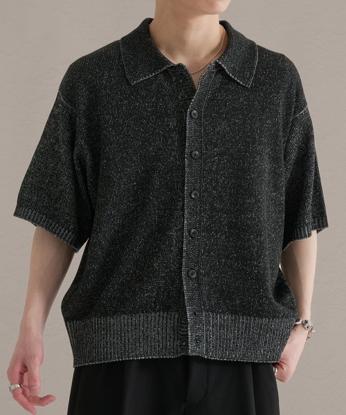 epnok（エプノック）の「プレーティングルーズ半袖ニットシャツ（ニット/セーター・メンズ・ブルー/ブラック/ベージュ・SMALL/LARGE/MEDIUM）」の6枚目の写真