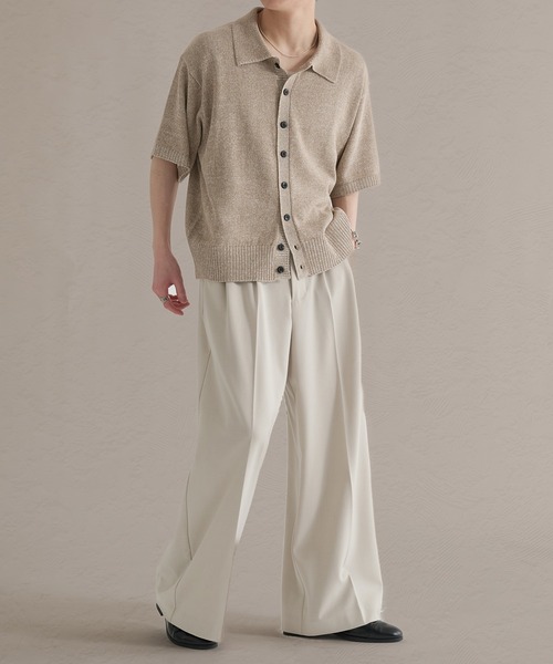 epnok（エプノック）の「プレーティングルーズ半袖ニットシャツ（ニット/セーター・メンズ・ブルー/ブラック/ベージュ・SMALL/LARGE/MEDIUM）」の22枚目の写真