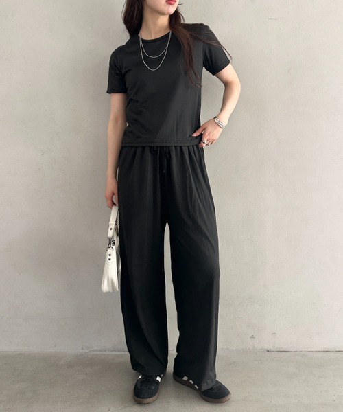 MYMOOD.(マイムード)の「無地半袖×ロングパンツ ルームウェア 2点セット 単品使い可能◎(セットアップ・レディース・ブラック/グレー・FREE)」の4枚目の写真