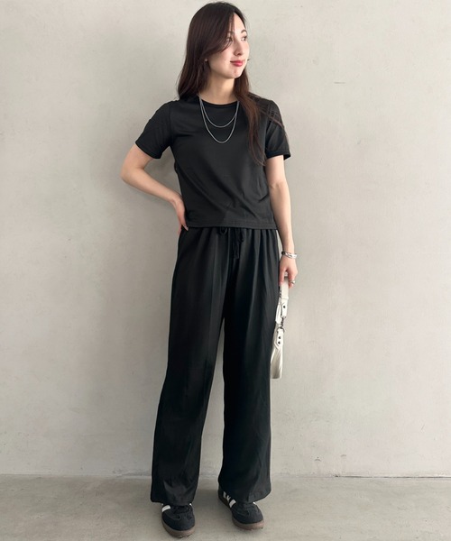 MYMOOD.(マイムード)の「無地半袖×ロングパンツ ルームウェア 2点セット 単品使い可能◎(セットアップ・レディース・ブラック/グレー・FREE)」の8枚目の写真