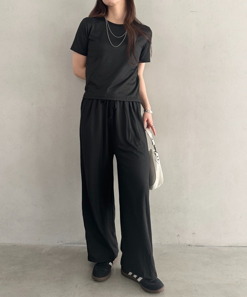MYMOOD.(マイムード)の「無地半袖×ロングパンツ ルームウェア 2点セット 単品使い可能◎(セットアップ・レディース・ブラック/グレー・FREE)」の5枚目の写真