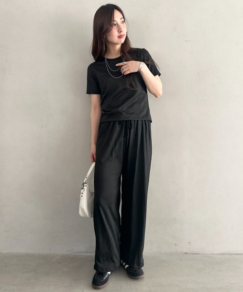 MYMOOD.(マイムード)の「無地半袖×ロングパンツ ルームウェア 2点セット 単品使い可能◎(セットアップ・レディース・ブラック/グレー・FREE)」の9枚目の写真