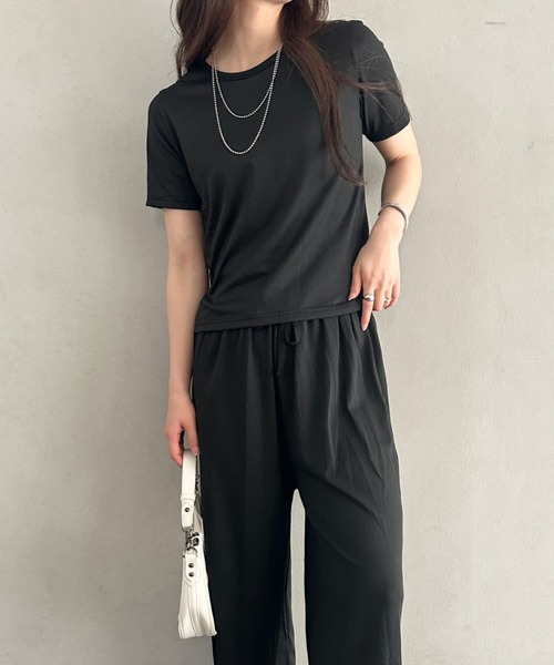 MYMOOD.(マイムード)の「無地半袖×ロングパンツ ルームウェア 2点セット 単品使い可能◎(セットアップ・レディース・ブラック/グレー・FREE)」の3枚目の写真
