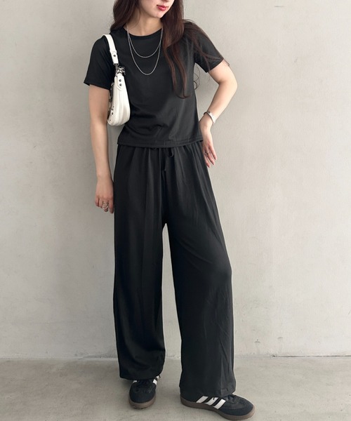 MYMOOD.(マイムード)の「無地半袖×ロングパンツ ルームウェア 2点セット 単品使い可能◎(セットアップ・レディース・ブラック/グレー・FREE)」の6枚目の写真