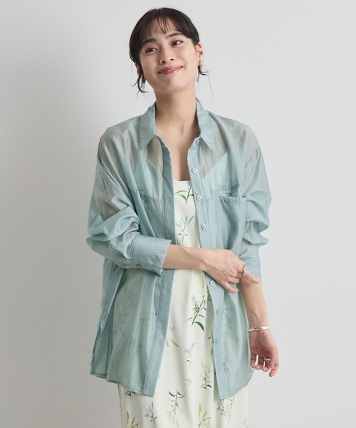 Futier land(フューティアランド)の「さらっと羽織れる。オーバーサイズシアーシャツ / 長袖シャツ(シャツ/ブラウス・レディース・ピンク/ブラウン/ブルー・FREE)」の3枚目の写真
