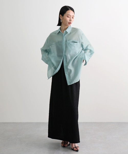 Futier land(フューティアランド)の「さらっと羽織れる。オーバーサイズシアーシャツ / 長袖シャツ(シャツ/ブラウス・レディース・ピンク/ブラウン/ブルー・FREE)」の10枚目の写真
