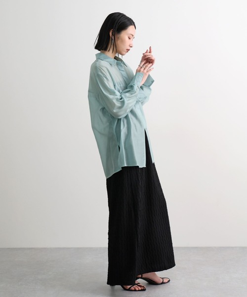Futier land(フューティアランド)の「さらっと羽織れる。オーバーサイズシアーシャツ / 長袖シャツ(シャツ/ブラウス・レディース・ピンク/ブラウン/ブルー・FREE)」の11枚目の写真
