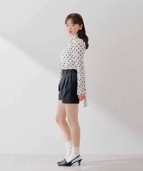 Chico（チコ）の「【SALON by Chico】チョーカー付きフロッキードットレーストップス（Tシャツ/カットソー・レディース・ホワイト/ブラック/ライトベージュ・FREE）」の14枚目の写真