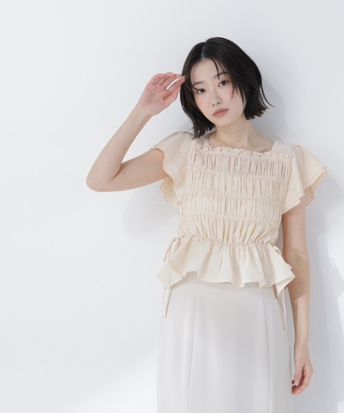 NATURAL BEAUTY BASIC(ナチュラルビューティーベーシック)の「レースアップフリルブラウス(シャツ/ブラウス・レディース・ブラック系その他2/オフホワイト/ピンク/ベージュ系その他・FREE)」の4枚目の写真