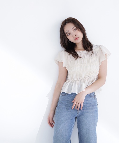 NATURAL BEAUTY BASIC(ナチュラルビューティーベーシック)の「レースアップフリルブラウス(シャツ/ブラウス・レディース・ブラック系その他2/オフホワイト/ピンク/ベージュ系その他・FREE)」の6枚目の写真