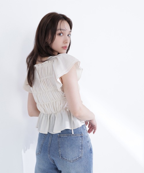NATURAL BEAUTY BASIC(ナチュラルビューティーベーシック)の「レースアップフリルブラウス(シャツ/ブラウス・レディース・ブラック系その他2/オフホワイト/ピンク/ベージュ系その他・FREE)」の8枚目の写真