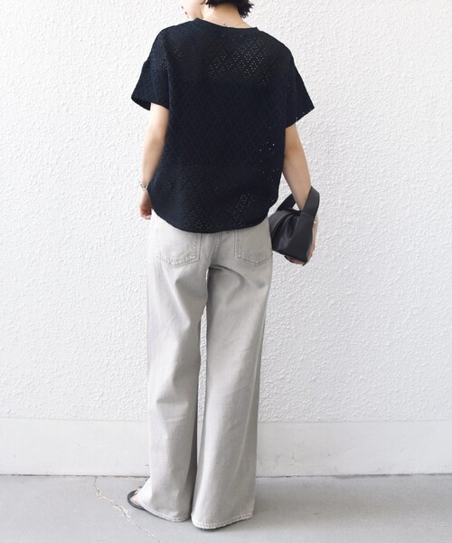 SHIPS（シップス）の「〈手洗い可能〉アイレット ショート スリーブ プルオーバー（Tシャツ/カットソー・レディース・ライトグリーン/ホワイト/ブラック/ブラウン系・ONE SIZE）」の7枚目の写真