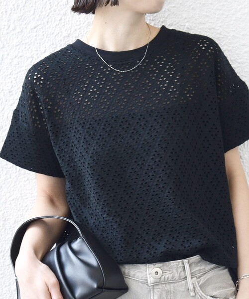 SHIPS（シップス）の「〈手洗い可能〉アイレット ショート スリーブ プルオーバー（Tシャツ/カットソー・レディース・ライトグリーン/ホワイト/ブラック/ブラウン系・ONE SIZE）」の9枚目の写真