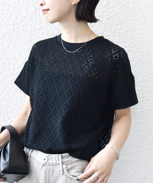 SHIPS（シップス）の「〈手洗い可能〉アイレット ショート スリーブ プルオーバー（Tシャツ/カットソー・レディース・ライトグリーン/ホワイト/ブラック/ブラウン系・ONE SIZE）」の10枚目の写真